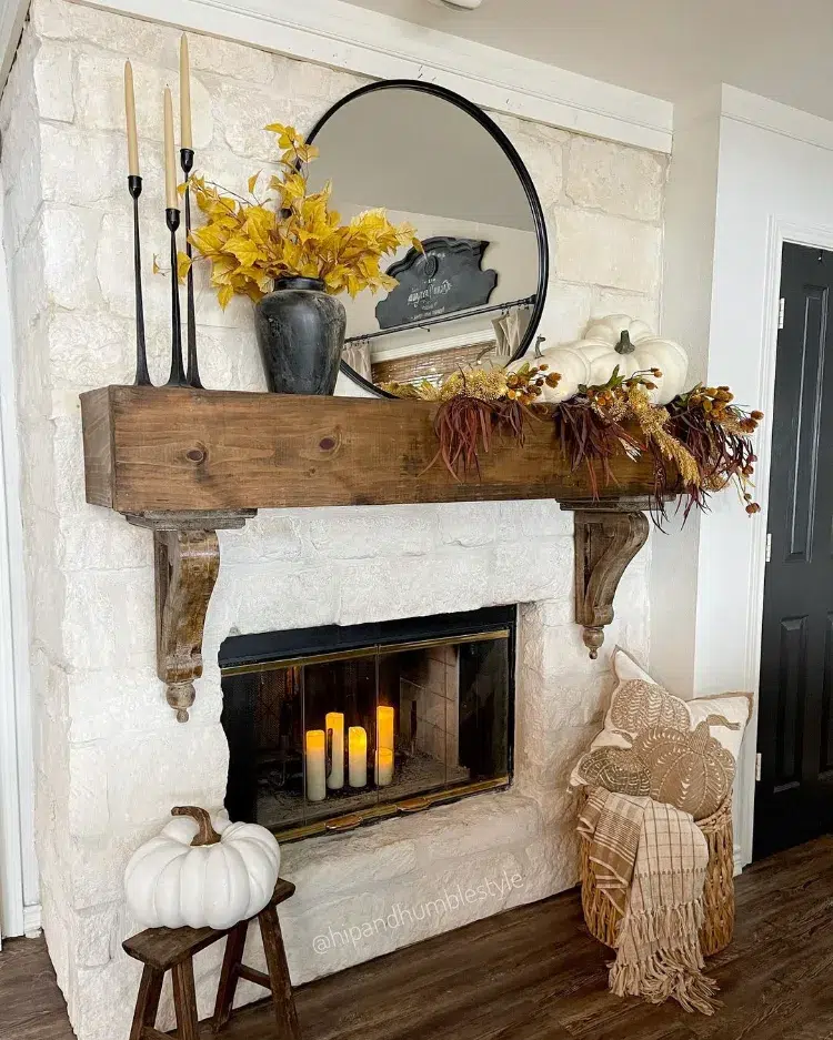décorer un miroir en automne idées interieur lumiere metal bois bougies orange beige citrouille halloween
