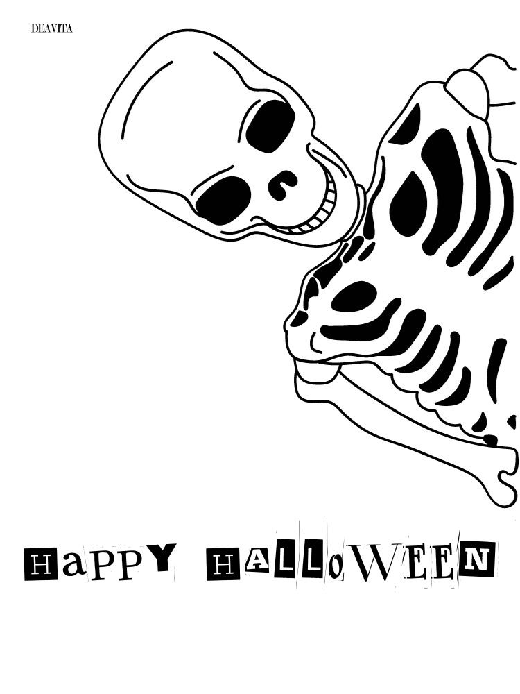 squelette happy halloween avec un signe