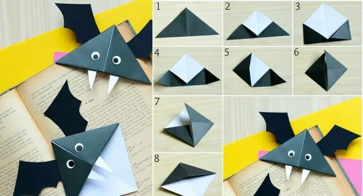 bricolage chauve souris pour halloween marque page origami superbe