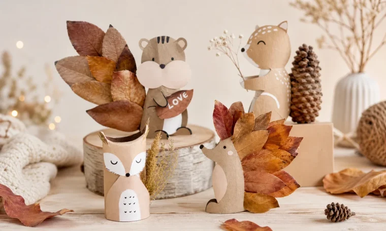 bricolage rouleau papier toilette vide feuilles activité automne animaux foret mignons