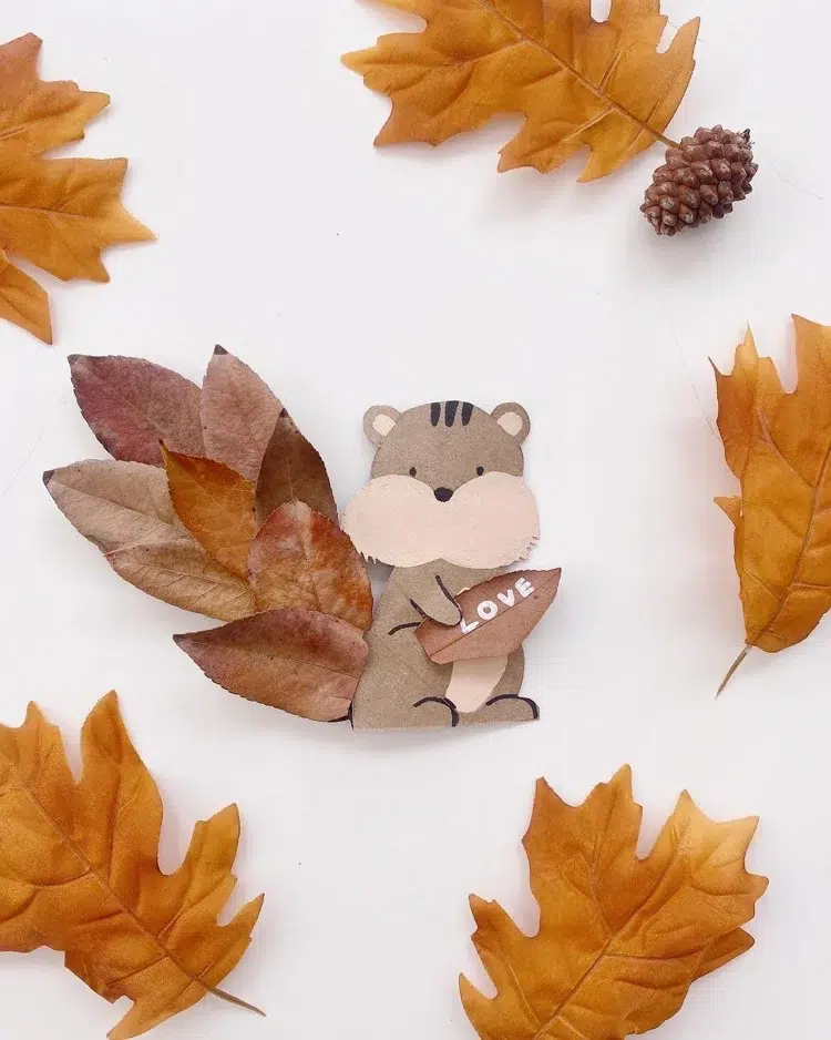 bricolage rouleau papier toilette vide feuilles activité automne animaux foret mignons tamia