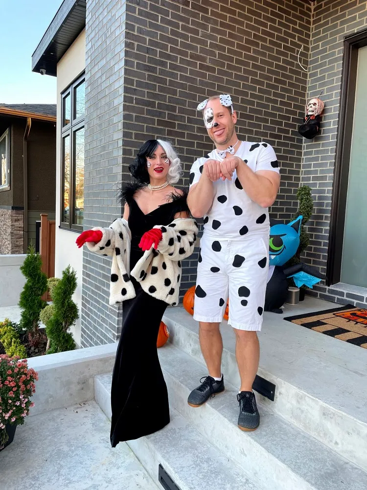 costume cruelle et le dalmatien couple adulte halloween déguisement original diy 2023