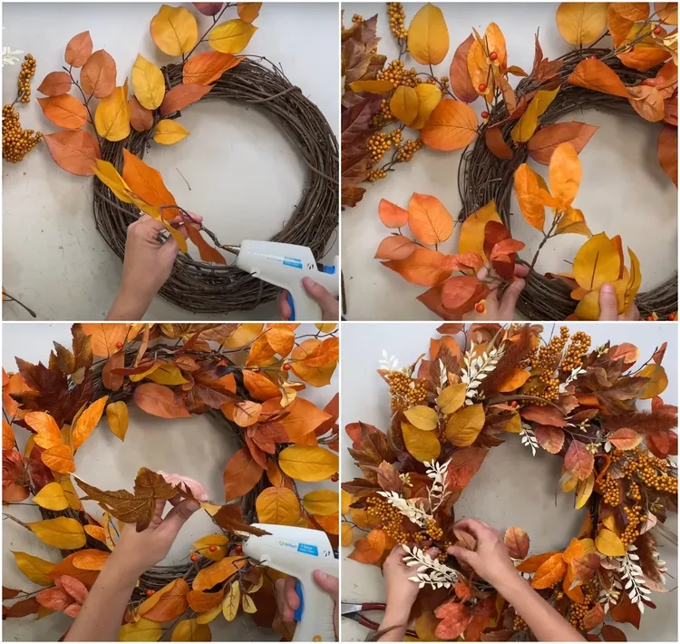 faire une couronne avec des feuilles d'automne tutoriels instructions