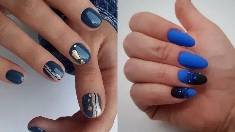 idée nail art ongles courts tendance automne 2023 nuances bleues varies