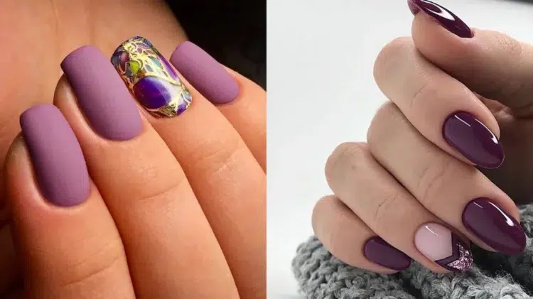 idée nail art ongles courts tendance automne 2023 nuances lilas violet
