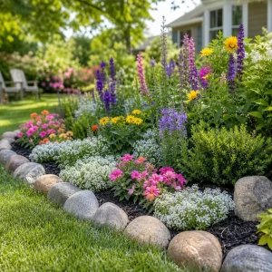 idées bordure de jardin en pierre naturelle restructurées recup délimiter allées fleurs