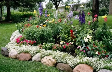 idées bordure de jardin en pierre naturelle restructurées recup délimiter allées fleurs