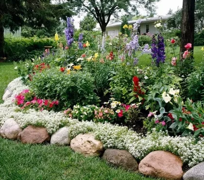 idées bordure de jardin en pierre naturelle restructurées recup délimiter allées fleurs
