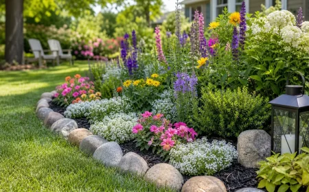 idées bordure de jardin en pierre naturelle restructurées recup délimiter allées fleurs