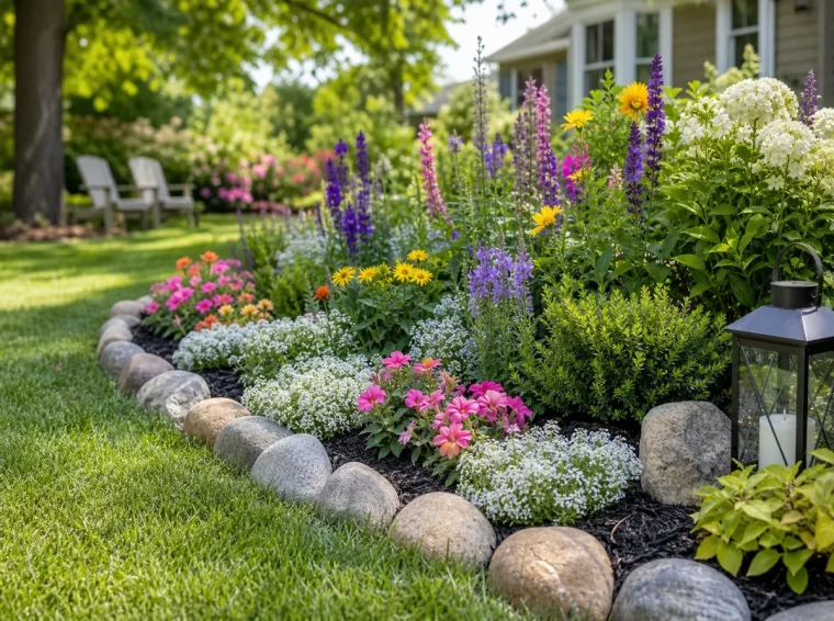 idées bordure de jardin en pierre naturelle restructurées recup délimiter allées fleurs