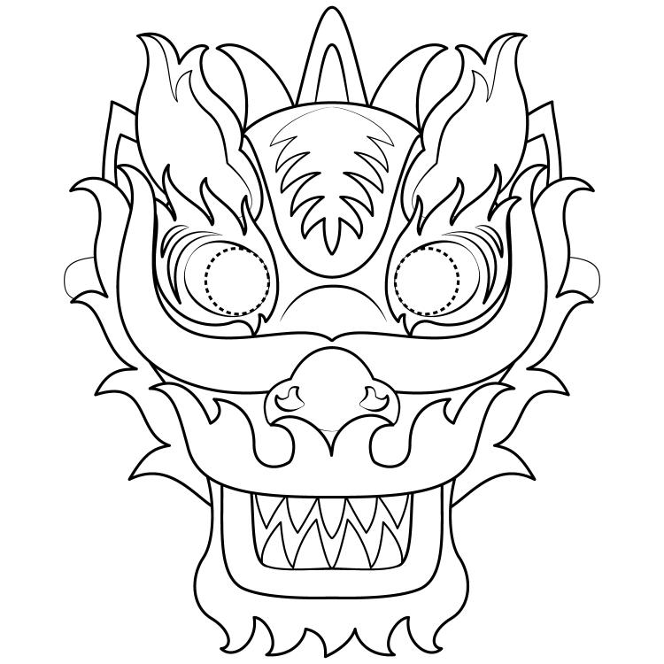 masque halloween à imprimer dragon chinois colorier