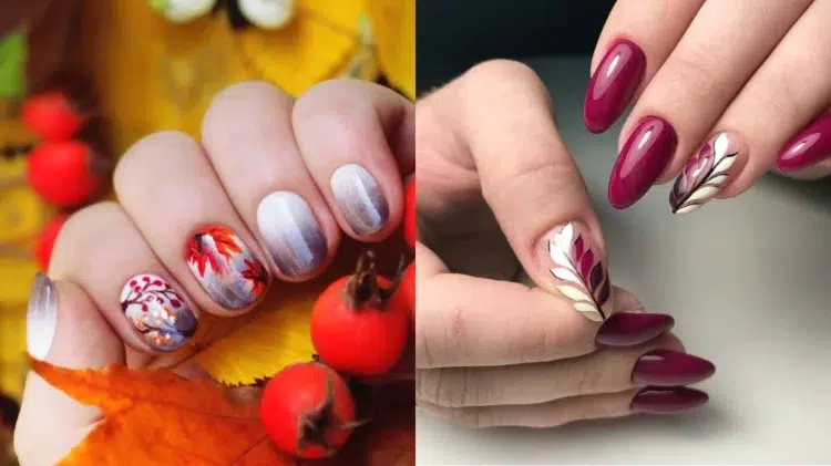 nail art ongles courts automne 2023 manucure tendance déco feuilles