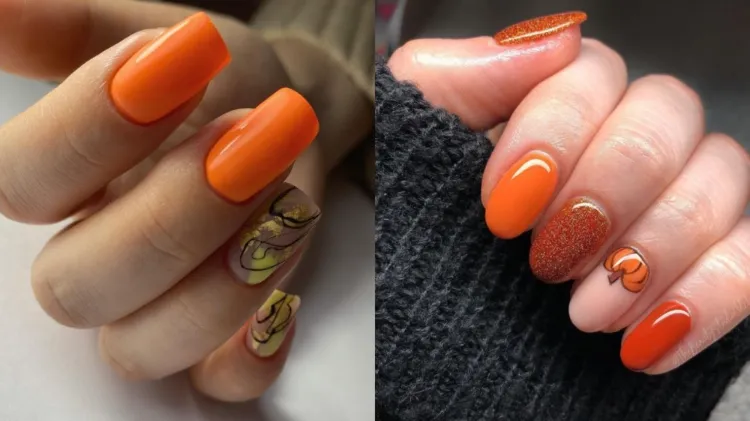 nail art ongles courts automne tendances 2023 vernis orange halloween