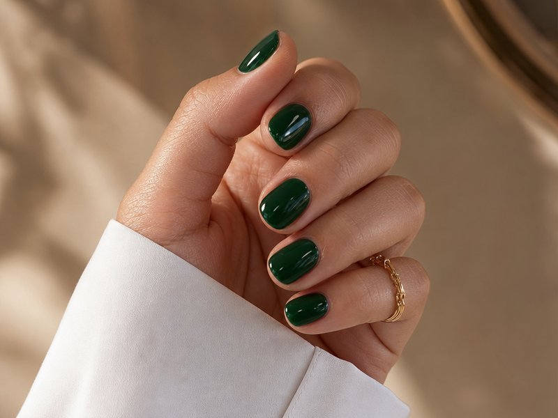 nail art vert émeraude sur ongles courts manucure automne hiver 2023 2024