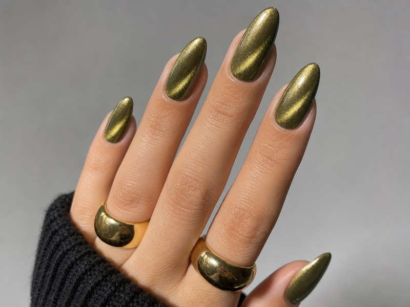 nail art tendance 2023 déco ongles vert à brillance délicate
