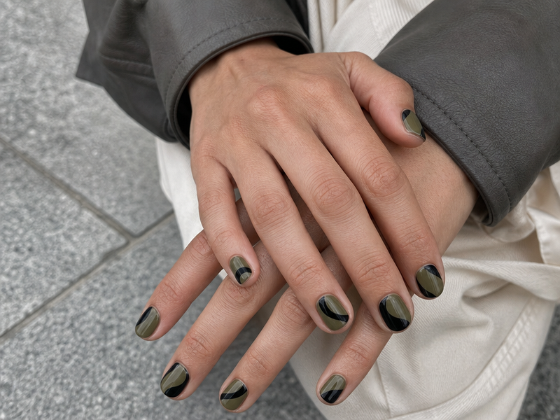 nail art vert abstrait sur ongles courts