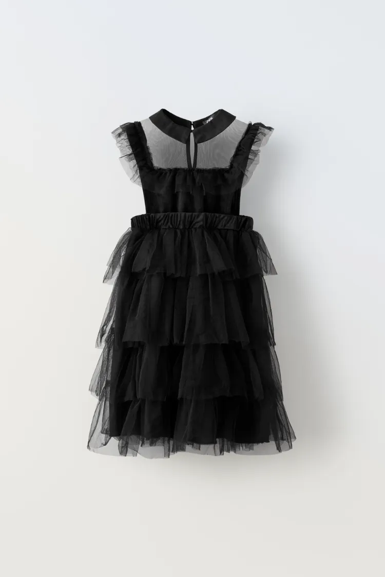 robe noire zara de mercredi addams collection enfants 2023 automne costume halloween