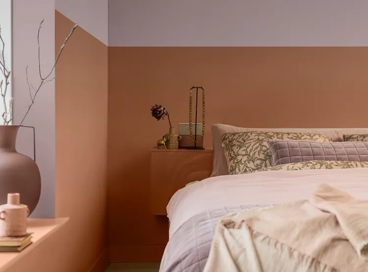 terracotta et tendre cocon gris rose déco chambre peinture dulux année 2024