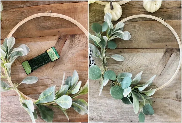 tutoriel décoration automne avec cerceau hula hoop tambour broder feuilles