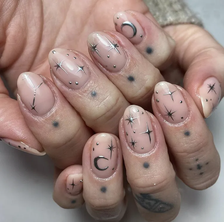 manicure metálica nail art natal 2023 floco de neve estrela