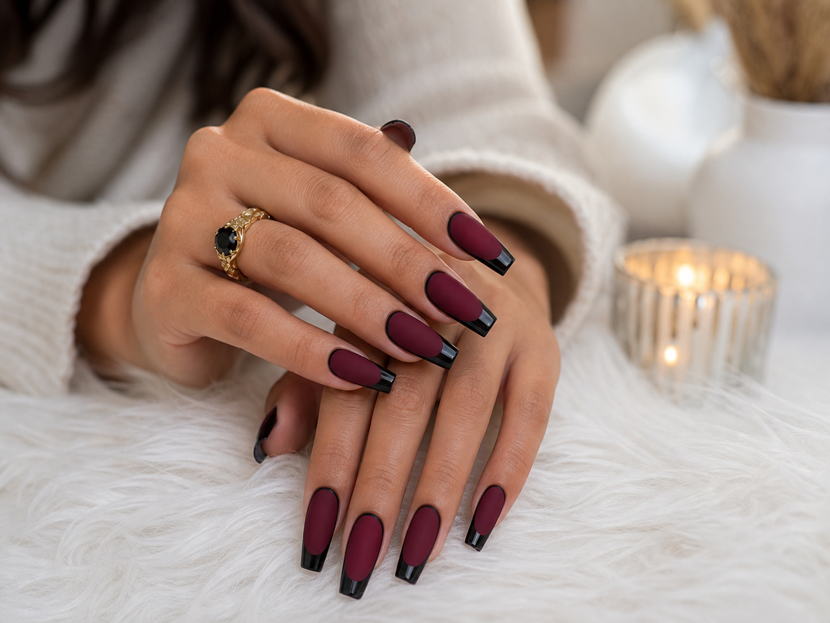 nail art bordeaux et noir french manucure hiver 2023