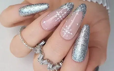 ongles argentés idées fetes noel bleu rose manucure