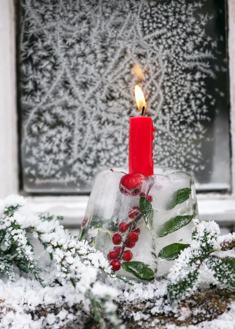 décoration avec branche de sapin diy porte bougies glacés extérieur