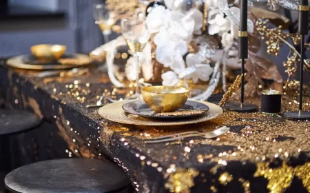 décoration de table nouvel an saint sylvestre en noir et or