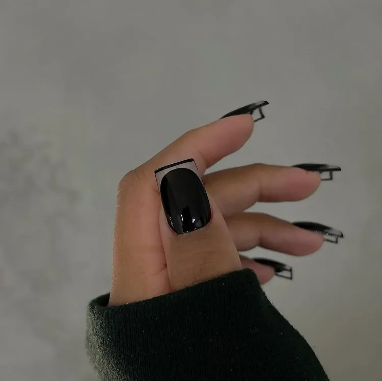 french noir carré tendance faux ongles nail art original