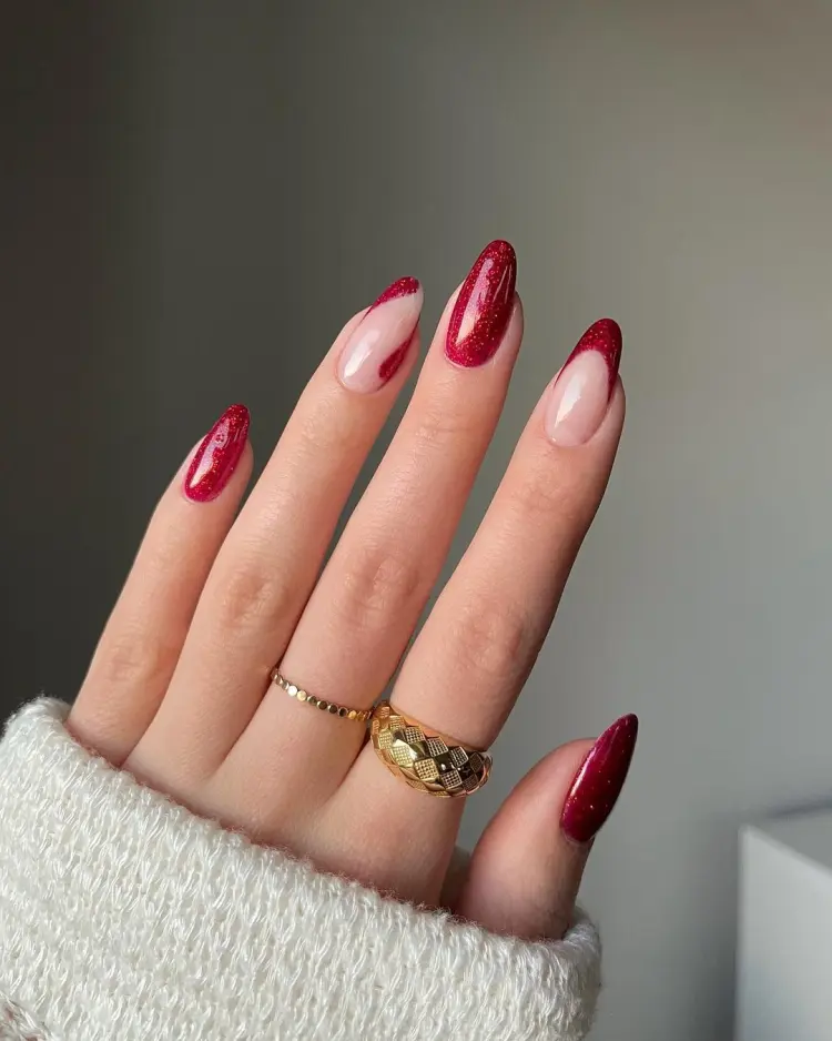 ideias nail art festa natal chique elegante manicure francesa vermelho ouro branco heluviee instagram