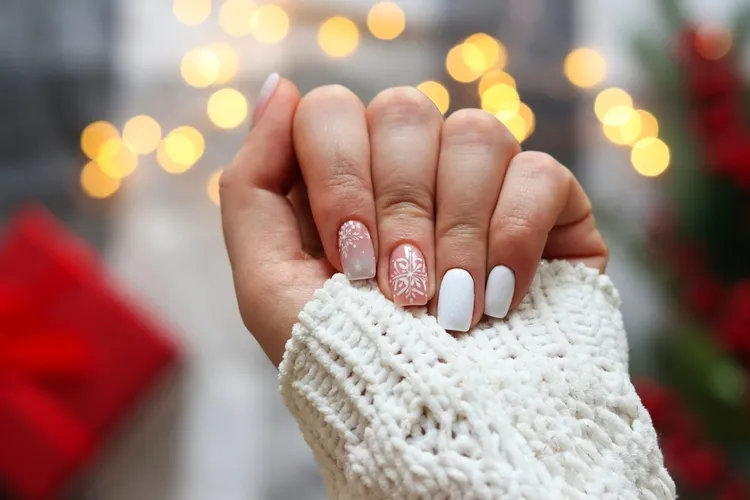 manucure blanche ongles courts noël