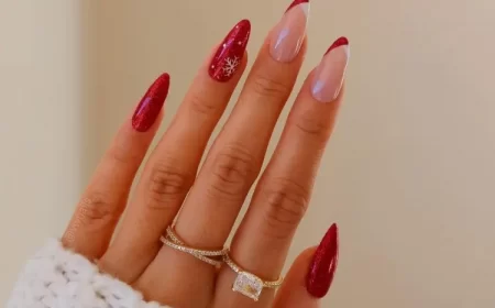 ongle rouge et paillettes noël chic idées manucure nail art vivianmariewong instagram