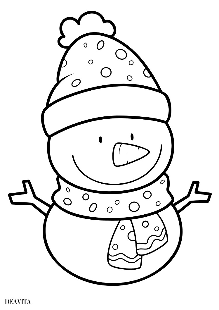page à colorier a4 pdf bonhomme de neige avec un chapeau