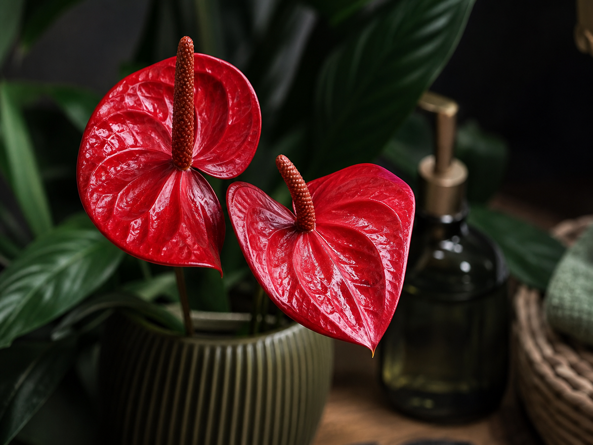 anthurium plante fleurie pour toilette salle de bain pièce somber humide sans lumière fenêtre