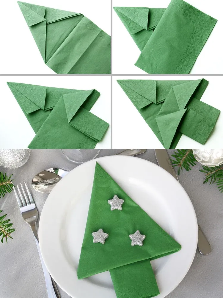 pliage de serviettes en papier facile pour noel décoration de table fetes sapin