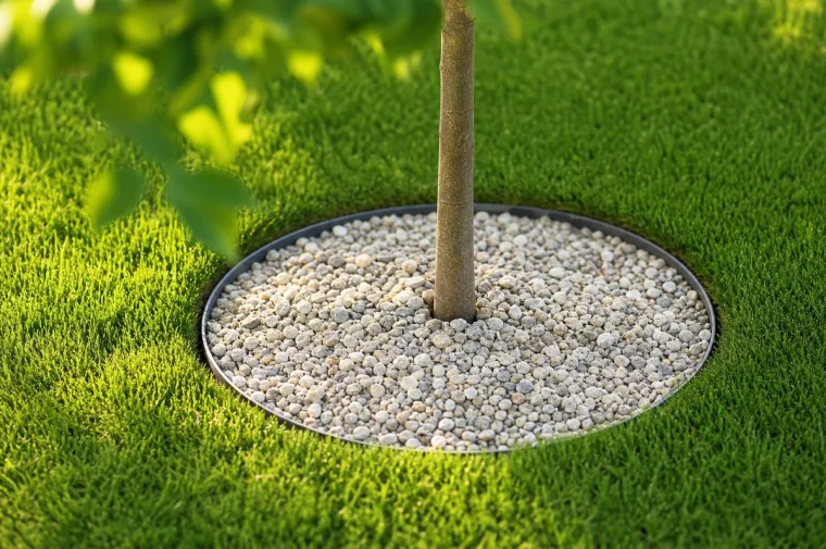 gravier au pied des arbres fruitiers paillage sol compost jardin