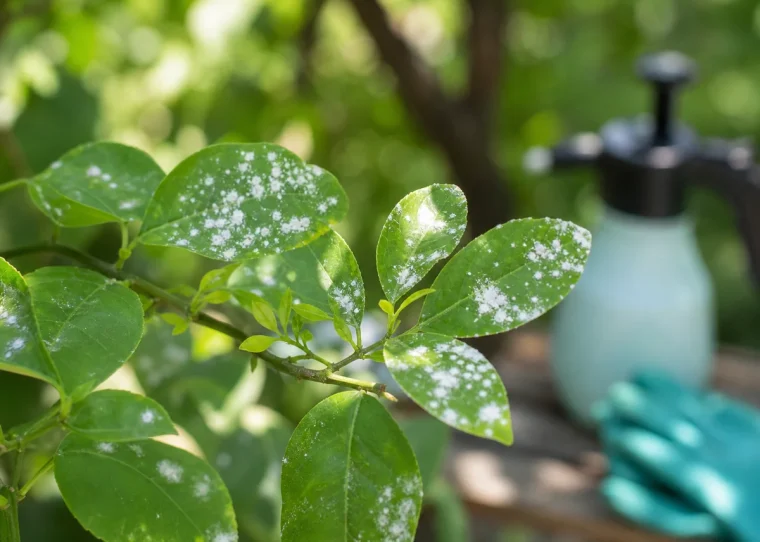 taches blanches sur les feuilles du citronnier