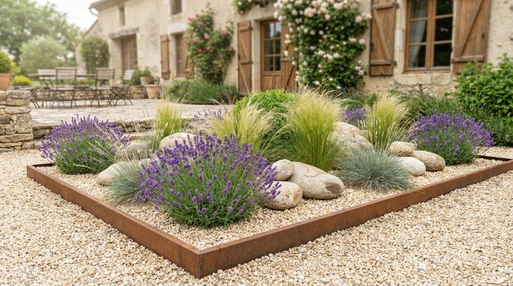 parterre de fleurs avec cailloux 2026
