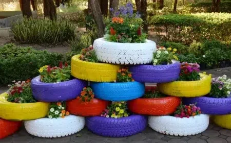 recyclage pneus usés pratique courante réutiliser vieux pneus support plantes jardinières