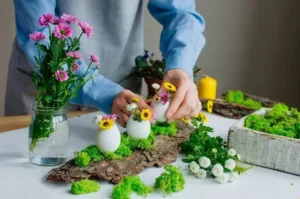 centres de table pour pâques avec de la mousse