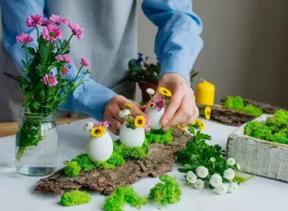 centres de table pour pâques avec de la mousse