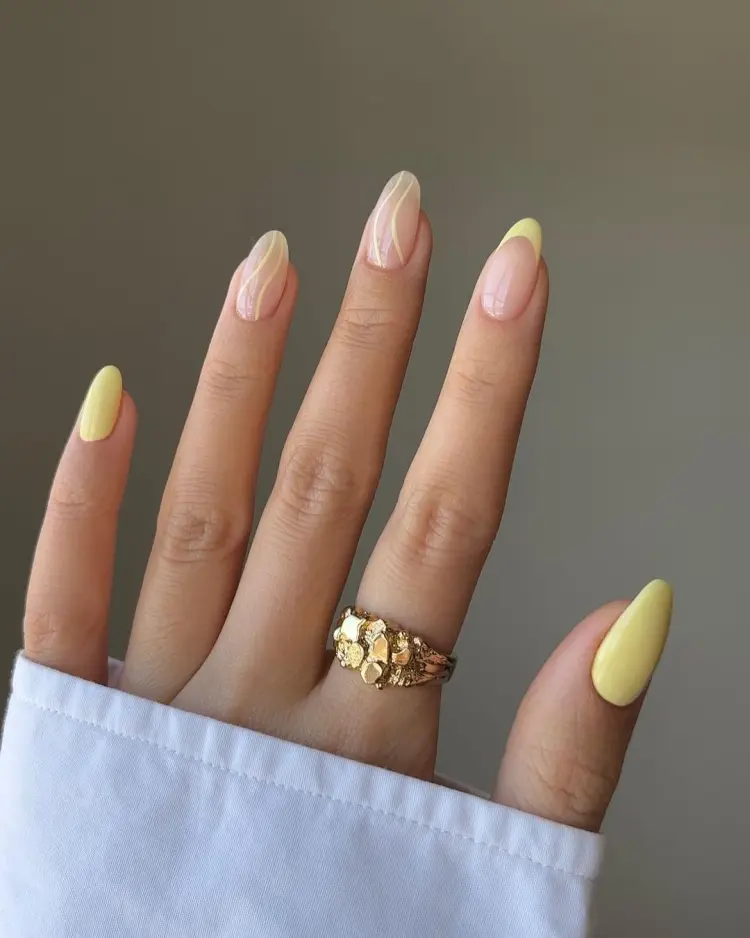 vernis à ongle tendance printemps jaune beurre swirl nails 