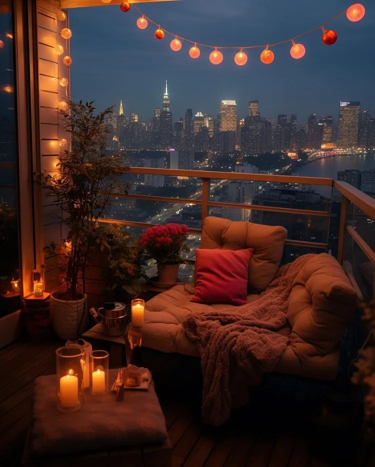 idées déco balcon urbain printemps été 2024 mobilier éclairage plantes