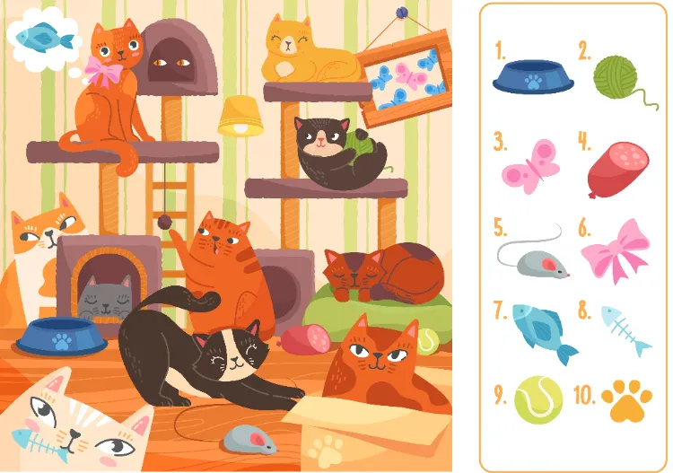 jeux d objets cachés dans l'image pour les enfants de la maternelle école primaire chats