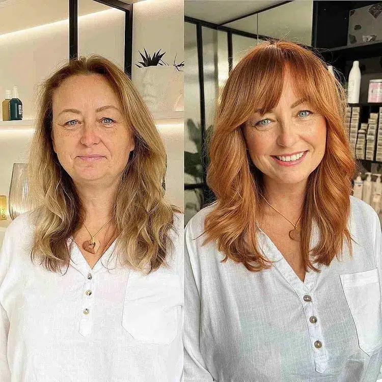 tendance coupes de cheveux coiffure avec frange rideau pour femme 60 ans rajeunissante 2024