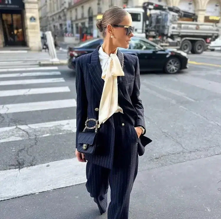 tendance tailleur pantalon à rayures oversize veste femme petite taille