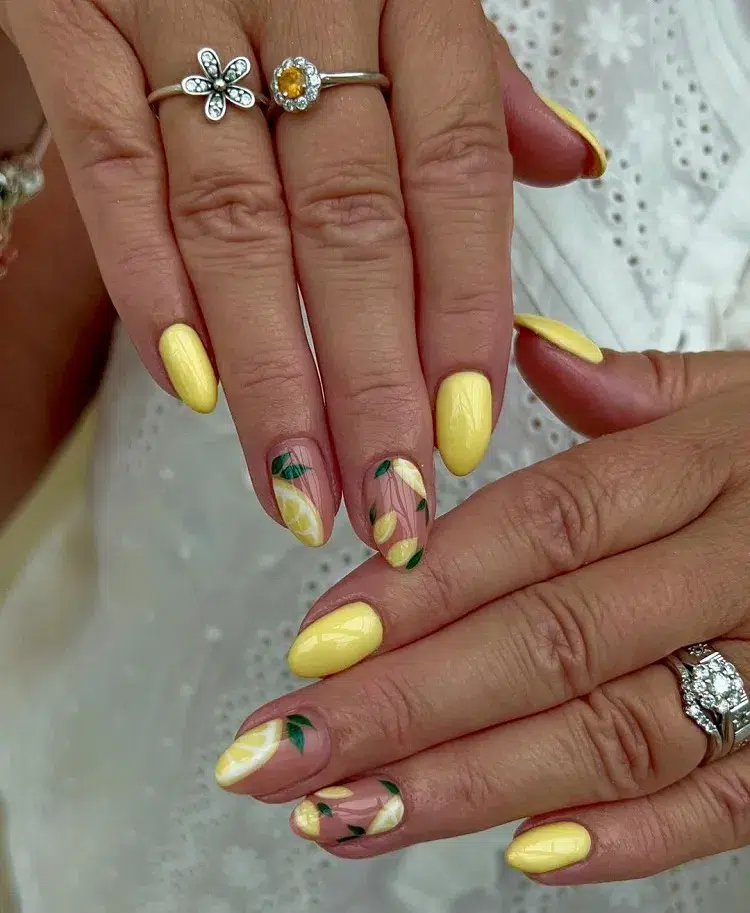nail art lemon nails manucure motifs citron couleur vernis jaune