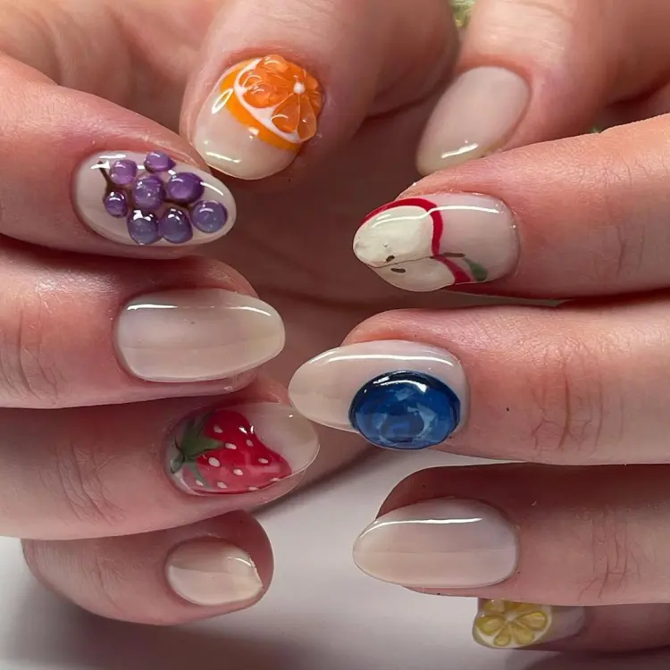 ongles 3d pour l'été modèle idées motifs nails art fruits 