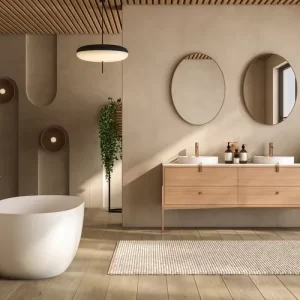 salle de bain tendance dans des couleurs naturelles