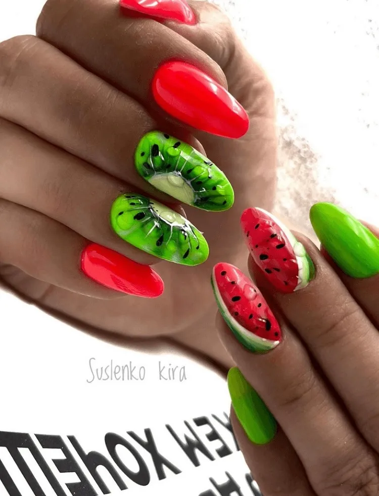 manucure pastèque nail art 3d